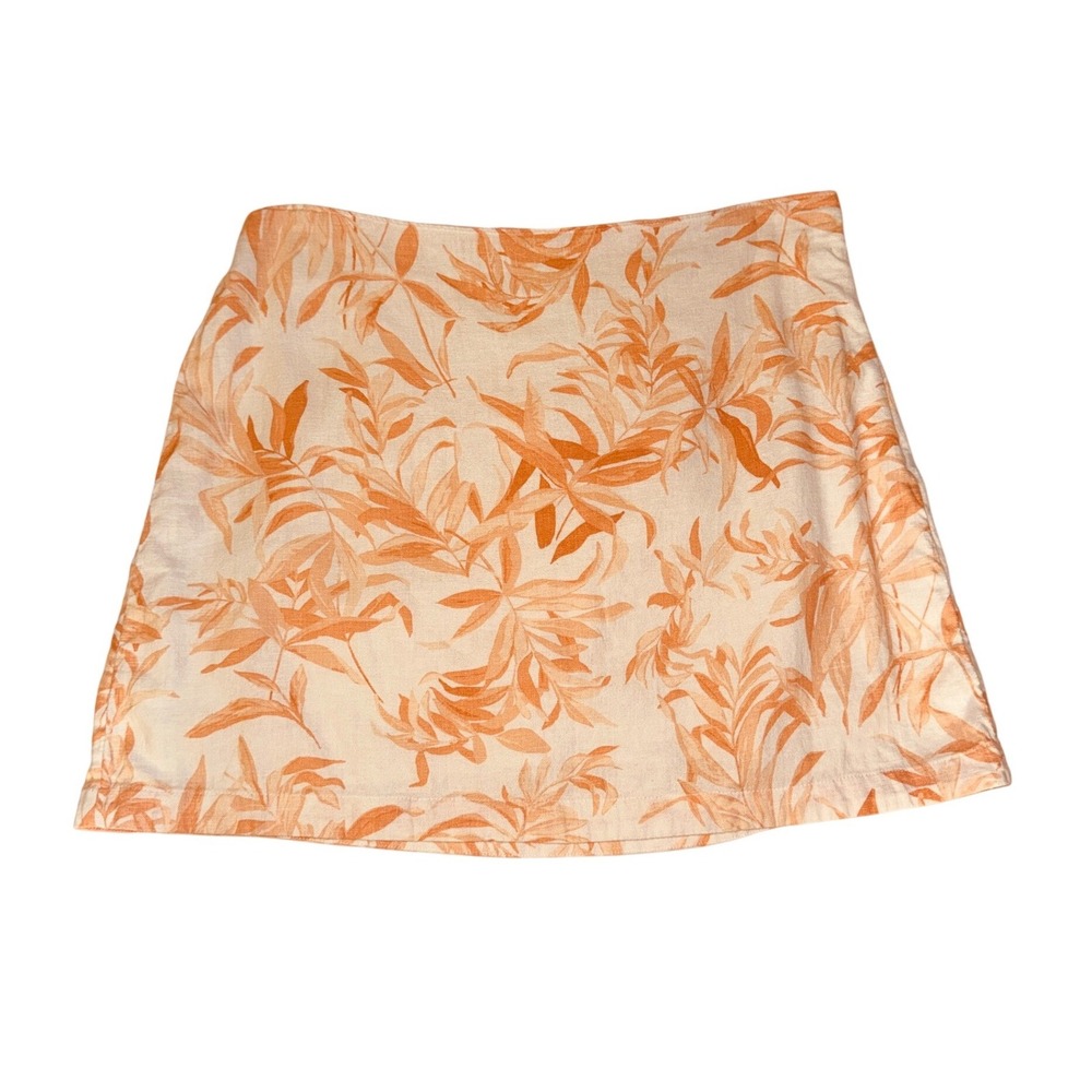 Abercrombie & Fitch Orange Tropical Leaf Print Linen Blend Mini Skirt Large Boho